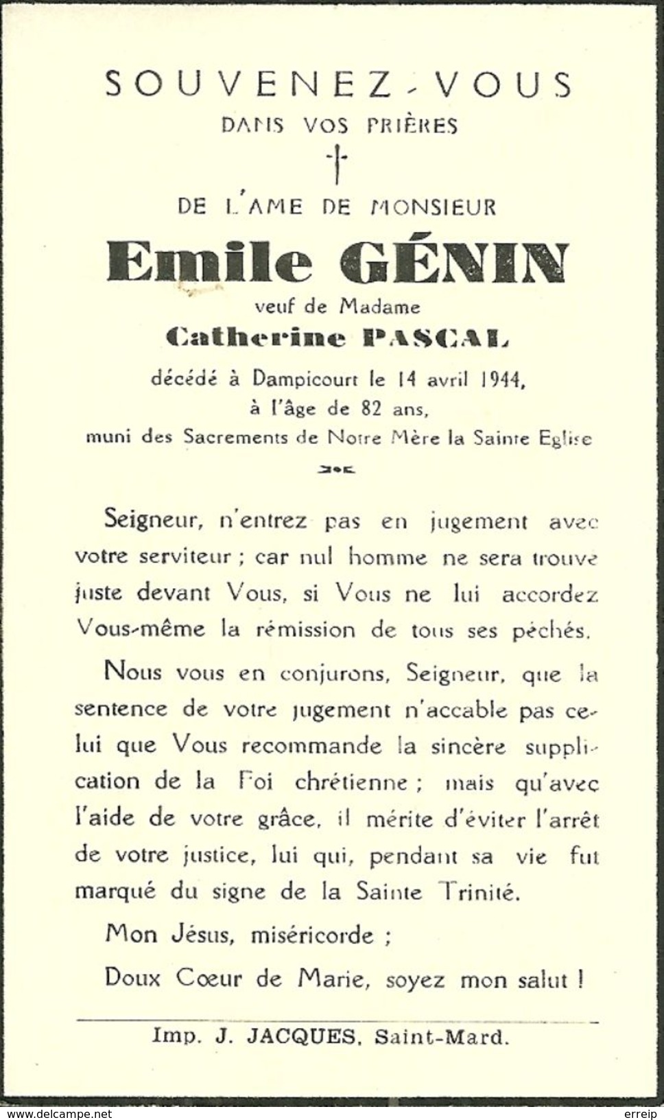 Rouvroy  Dampicourt Emile Genin 1862 1944 Veuf De Catherine Pascal - Rouvroy