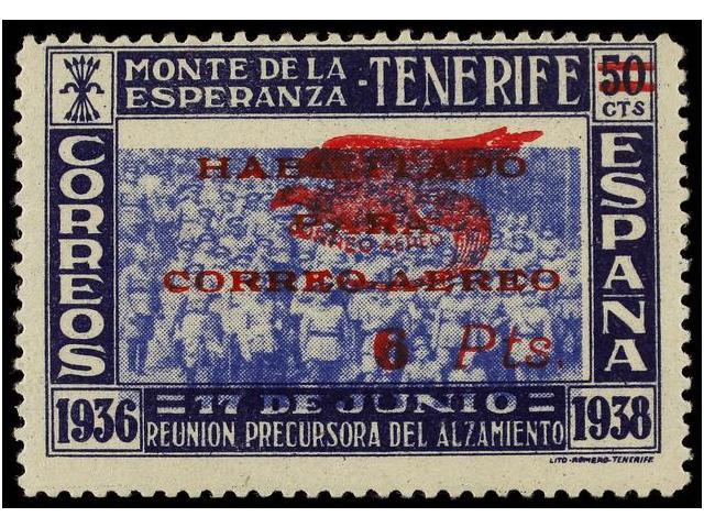 1052 ** ESPAÑA: CANARIAS. Ed.61. <B>6 Pts. S. 50 Cts.</B> Azul<B> CENTRO DESPLAZADO. </B>No Reseñado. MUY RARO. - Sonstige & Ohne Zuordnung