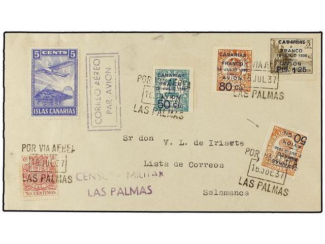 1068 ESPAÑA: CANARIAS. Ed.11Bhi, 11/13. 1937. LAS PALMAS A SALAMANCA. Serie Completa Más El <B>VALOR COMPLEMENTARIO 50 C - Otros & Sin Clasificación