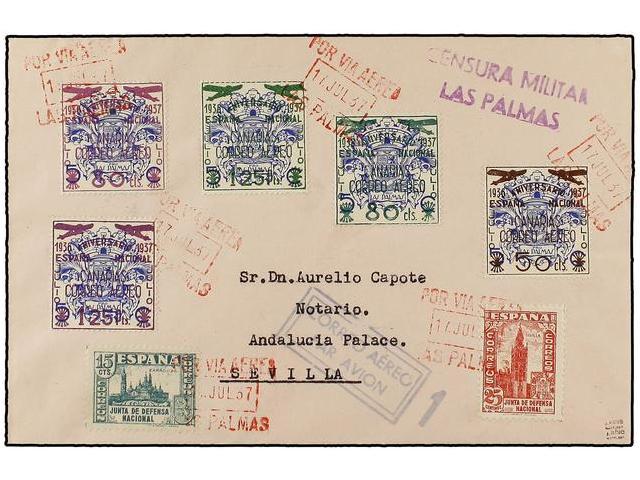 1085 ESPAÑA: CANARIAS. Ed.32/33hcc + 31/33. 1937. LAS PALMAS A SEVILLA. Serie Completa Más Los Valores De <B>80 Cts. </B - Andere & Zonder Classificatie