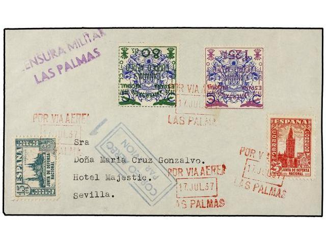 1086 ESPAÑA: CANARIAS. Ed.32/33hi. 1937. LAS PALMAS A SEVILLA. <B>80 Cts. </B>y <B>1, 25 Pts.</B> <B>SOBRECARGA INVERTID - Otros & Sin Clasificación