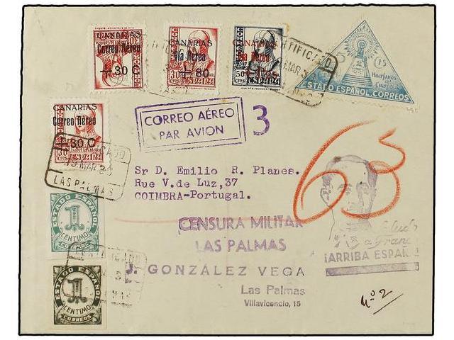 1098 ESPAÑA: CANARIAS. Ed.40hi, 40, 45, 51. 1936. LAS PALMAS A PORTUGAL. Precioso Franqueo Conteniendo El <B>30 Cts. S.  - Otros & Sin Clasificación