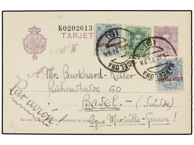 1116 ESPAÑA ENTEROS POSTALES. 1927. BARCELONA A SUIZA. Entero Postal De <B>15 Cts.</B> Con Franqueo Adicional De <B>10 C - Otros & Sin Clasificación