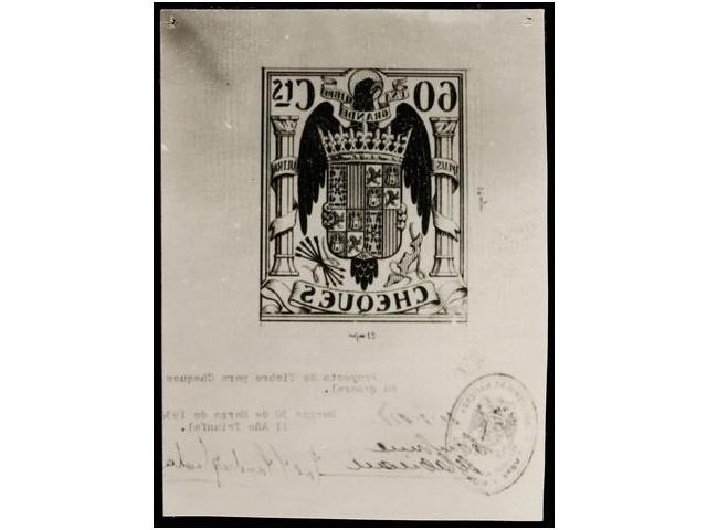 1122 ESPAÑA: FISCALES. <B>PRUEBAS FOTOGRÁFICAS ORIGINALES. 60 Cts. </B>Cheques Positivo Y Negativo 'de Espejo'. - Otros & Sin Clasificación