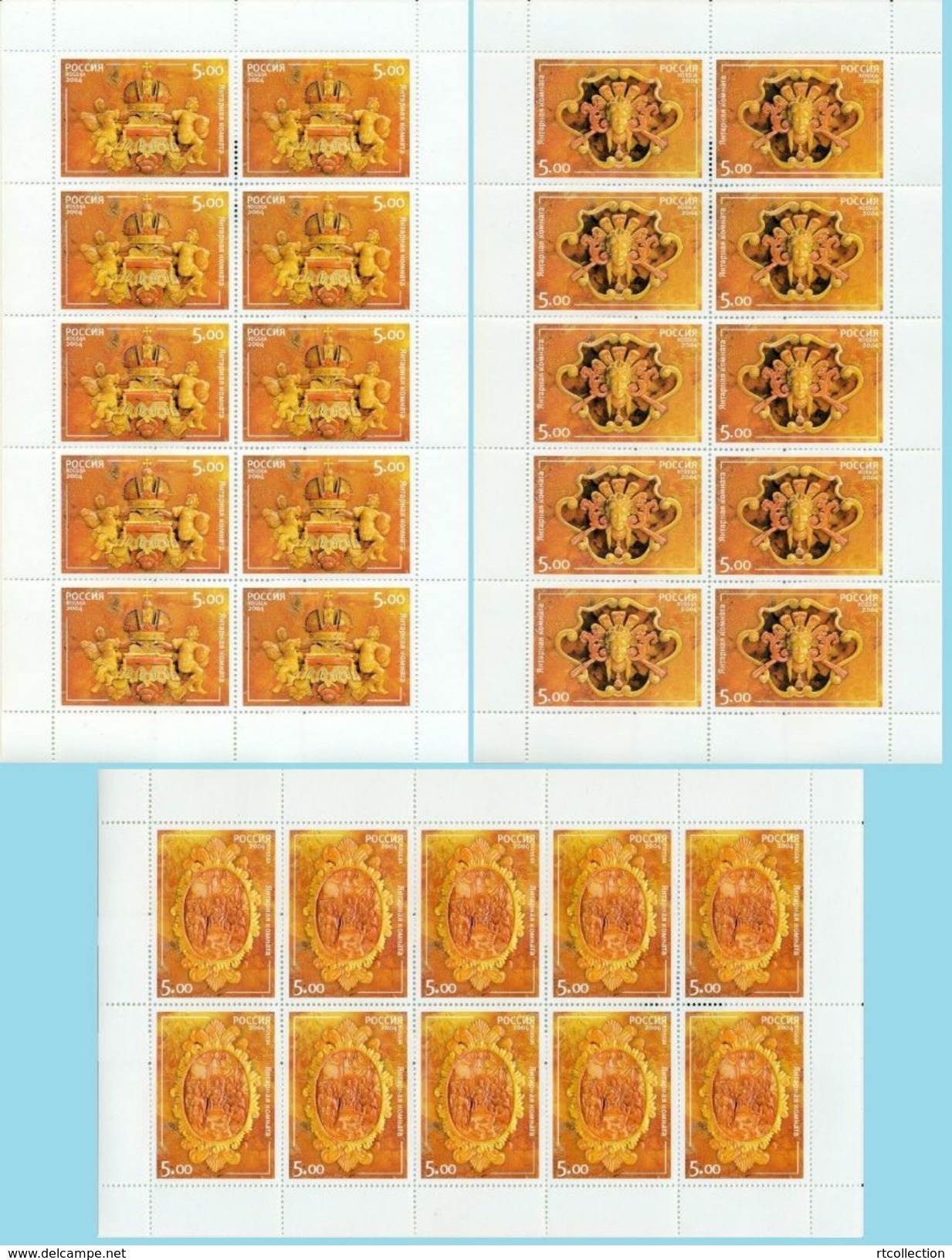 Russia 2004 Sheets Amber Room State Museums Tzarskoje Selo Art Frame Crown Cultures Stamps MNH Sc 6841-43 Mi 1177-79 - Sonstige & Ohne Zuordnung