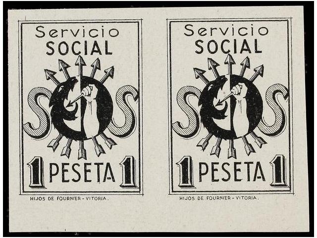 1161 ESPAÑA. <B>PRUEBA LITOGRÁFICA. 1 Peseta</B> Negro En Pareja, <B>SERVICIO SOCIAL.</B> - Sonstige & Ohne Zuordnung