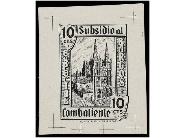 1168 ESPAÑA. <B>PRUEBA LITOGRÁFICA. 10 Cts.</B> <B>SUBSIDIO AL COMBATIENTE/BURGOS.</B> - Sonstige & Ohne Zuordnung