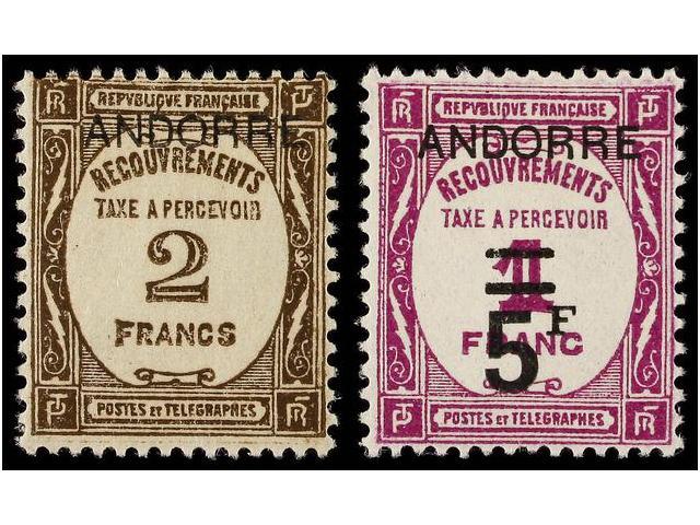 1199 ** ANDORRA: ANDORRA FRANCESA. Ed.T 9/12. <B>TASAS</B>. Serie Completa, Rarísima Sin Fijasellos. LUJO. F. Calves. Ca - Otros & Sin Clasificación