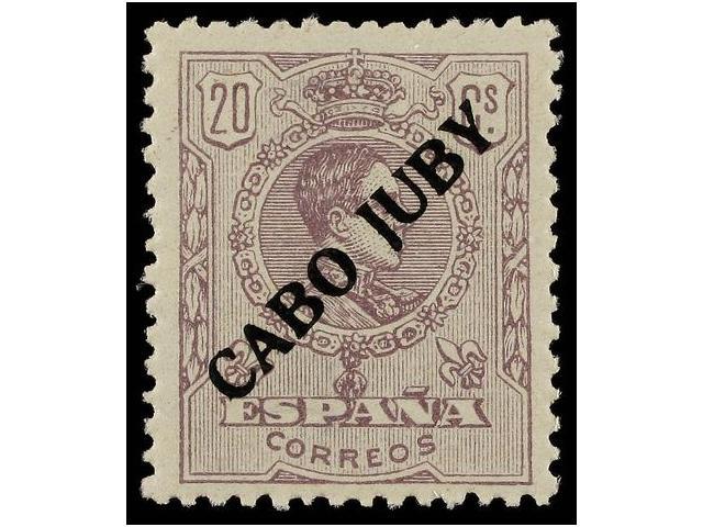 1202 ** COLONIAS ESPAÑOLAS: CABO JUBY. Ed.NE 1hp. <B>20 Cts.</B> Lila<B> NO EMITIDO, </B>variedad <B>'J' ROTA.</B> Rarís - Sonstige & Ohne Zuordnung