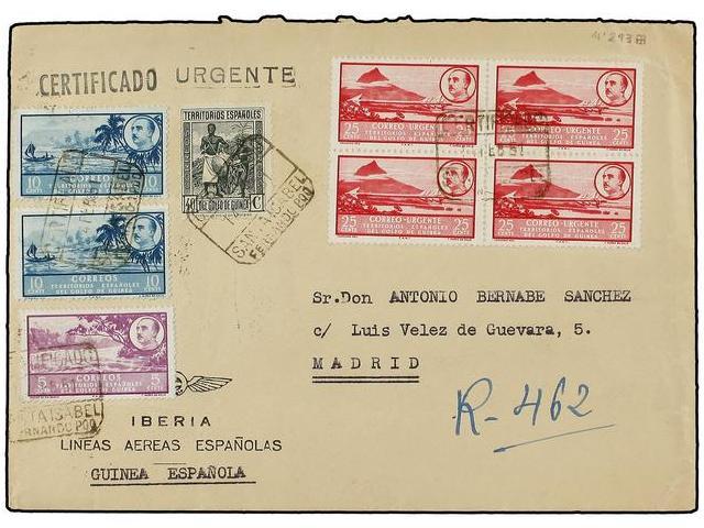 1240 COLONIAS ESPAÑOLAS: GUINEA. Ed.266, 278, 279 (2), 293. 1951. SANTA ISABEL A MADRID. Precioso Franqueo. - Otros & Sin Clasificación