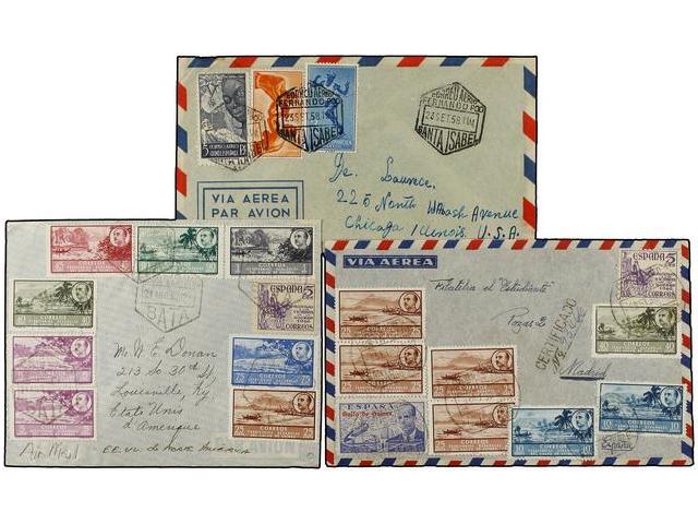 1244 COLONIAS ESPAÑOLAS: GUINEA. 1950-58. Tres Cartas. Preciosos Franqueos. - Autres & Non Classés