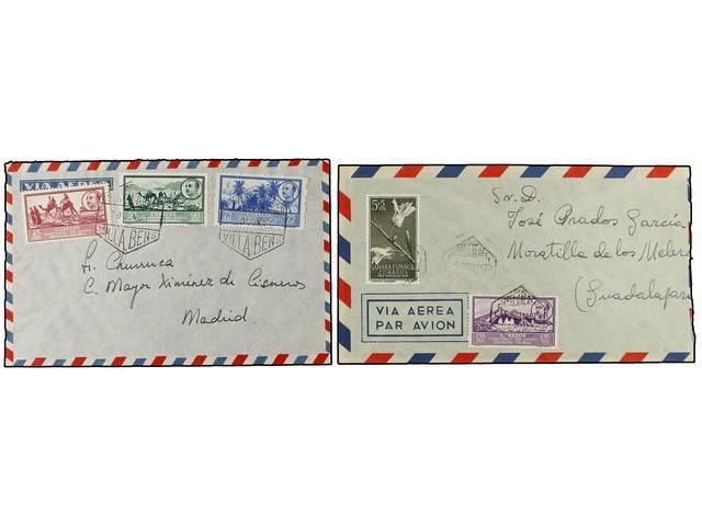 1273 COLONIAS ESPAÑOLAS: SAHARA. 1951-57. Conjunto De Cuatro Cartas, Preciosos Franqueos. - Sonstige & Ohne Zuordnung