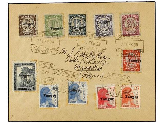 1278 COLONIAS ESPAÑOLAS: TANGER. Ed.114/24 + 122hi. 1939. TANGER A BÉLGICA. Precioso Franqueo Incluyendo El <B>50 Cts.</ - Otros & Sin Clasificación