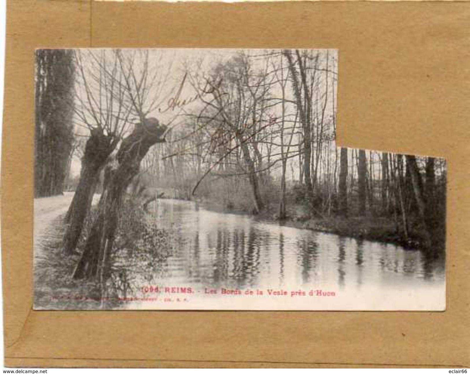 51 REIMS Les Bords De La Vesle Près De Huon CPA  Précurseur La Carte A été Coupée  Pour Le Timbre Petit Prix - Reims