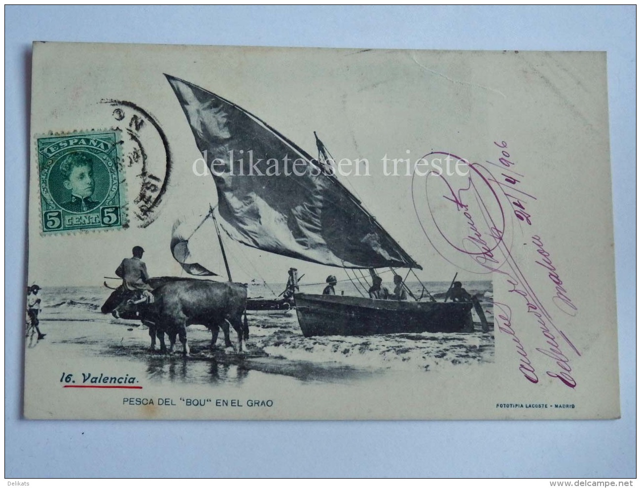 SPAGNA Espa&ntilde;a Spain VALENCIA VALENZIA Pesca Del BOU EN EL GRAO Fisherman Old Postcard - Valencia