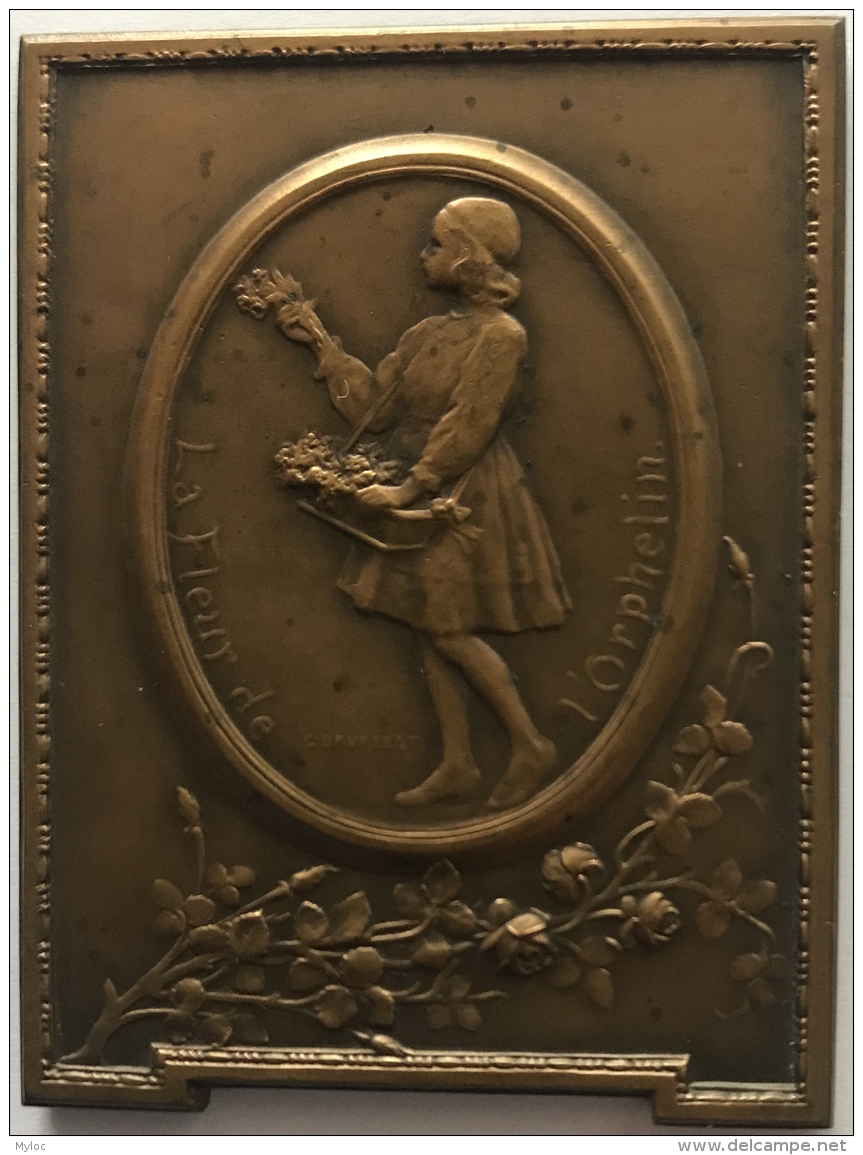 Médaille Bronze. La Fleur De L'Orphelin. G. Devreese. 60x45 Mm - 71gr - Professionnels / De Société