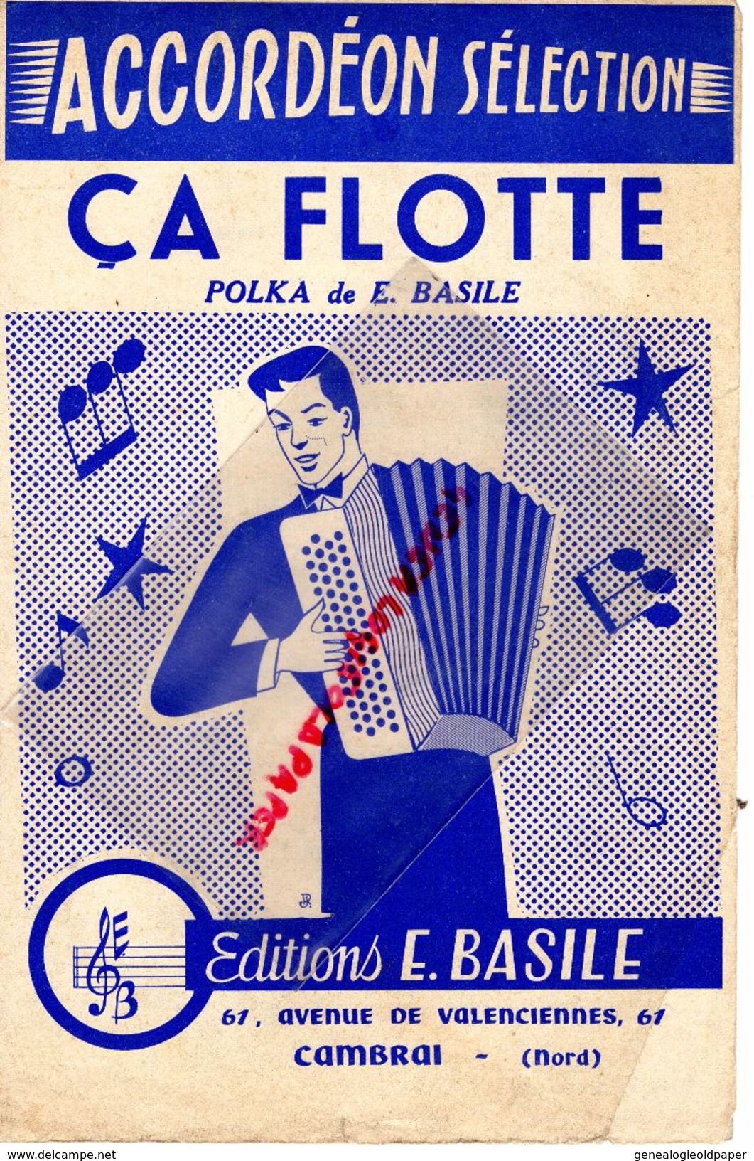 59- CAMBRAI-PARTITION MUSIQUE ACCORDEON CA FLOTTE POLKA -EDITIONS E.BASILE- 61 AVENUE VALENCIENNES- RARE - Partitions Musicales Anciennes