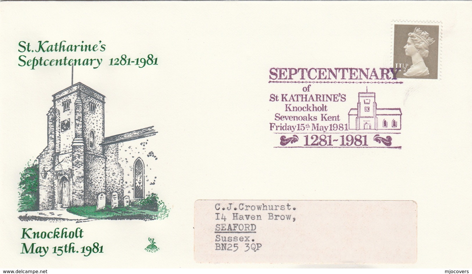 1981 St KATHERINES CHURCH KNOCKHOLT  Sevenoaks 700th Anniv  EVENT COVER Religion Stamps Gb - Covers & Documents