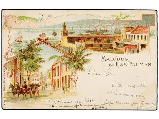 2586 ESPAÑA: CANARIAS. <B>LAS PALMAS</B>. Tarjeta Cromolitográfica Circulada En 1904. - Andere & Zonder Classificatie