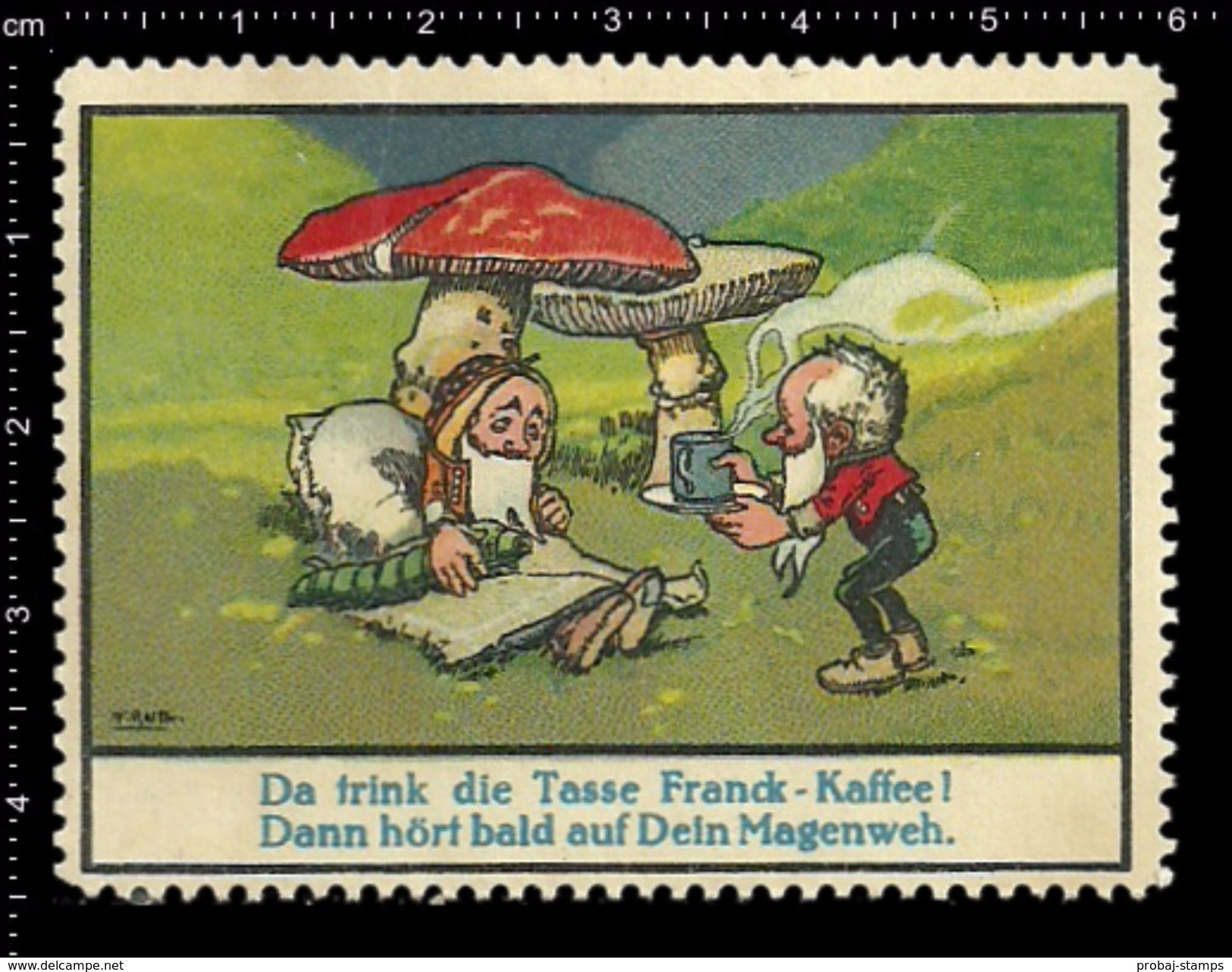 German Poster Stamp, Reklamemarke, Vignette, Coffee Kaffee, Aecht Franck, Dwarfs, Zwerge - Autres & Non Classés