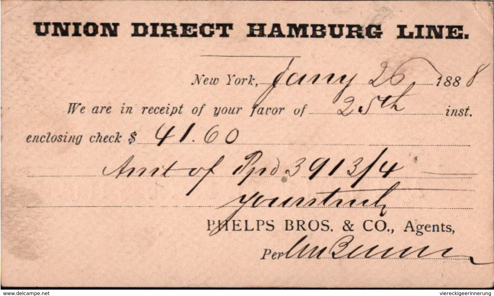 ! 1888 Postal Stationary USA, Ganzsache, Union Direct Hamburg Line, Albany - ...-1900