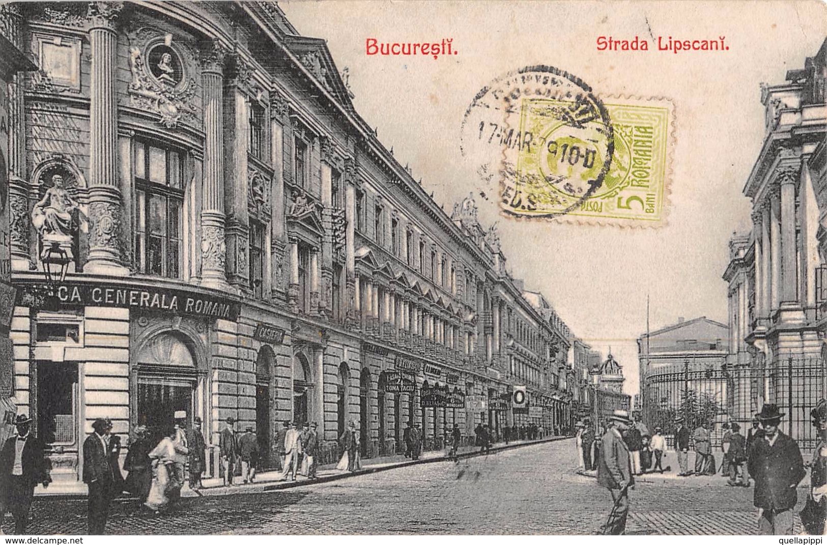 06749 "ROMANIA - BUCAREST - STRADA LIPSCANI"  ANIMATA. CART  SPED 1910 - Romania