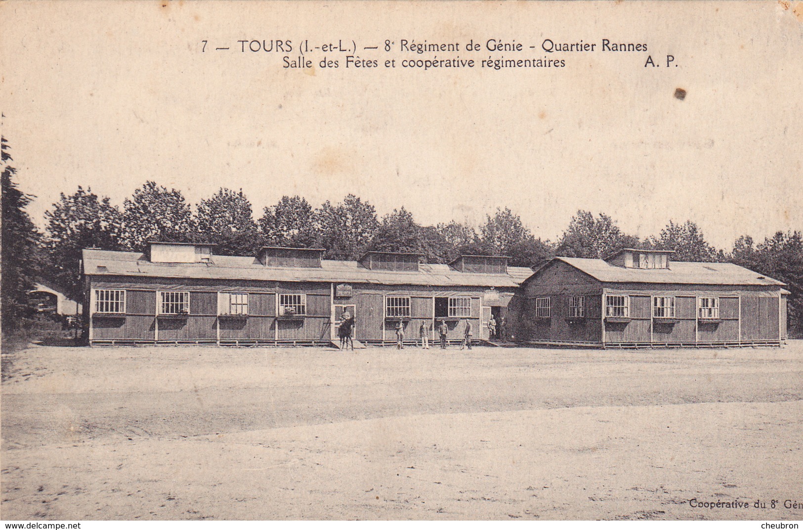 37 TOURS. CPA RARE. QUARTIER RANNES. 8e RÉGIMENT DE GÉNIE. SALLE DES FÊTES ET COOPÉRATIVE RÉGIMENTAIRES - Tours