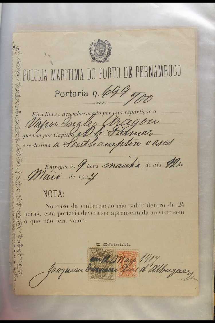 1907-8 BERTHING & EMBARKATION DOCUMENTS  Record Of Docking At The Port Of Pernambuco, Brazil, By The British Ship "Arago - Autres & Non Classés