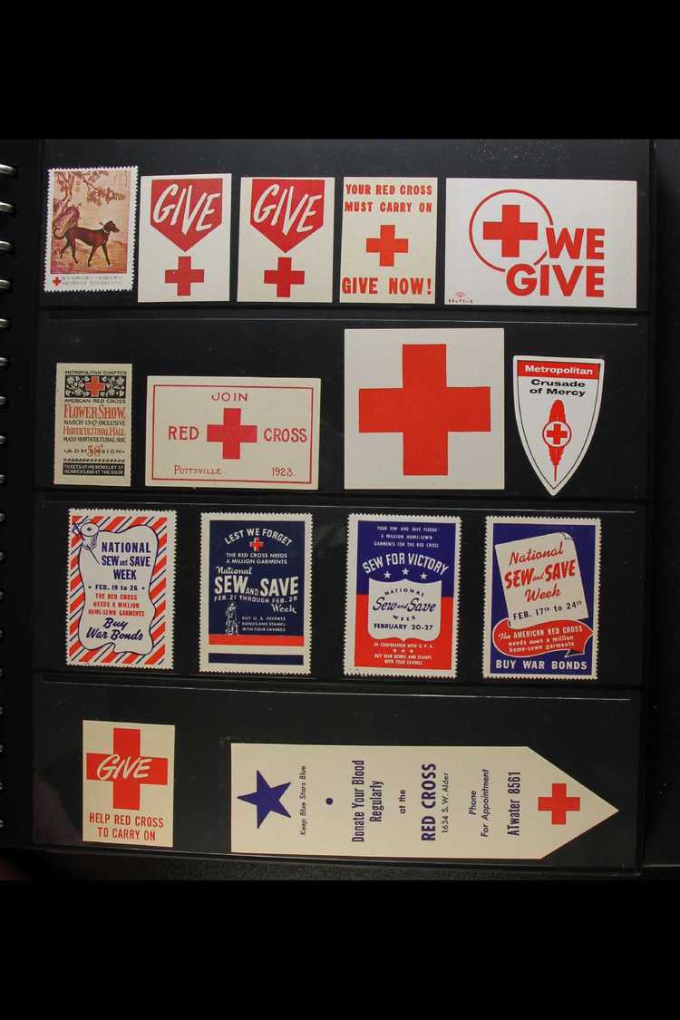 RED CROSS  EPHEMERA COLLECTION Housed In An Album, Super Looking Lot With USA Produced Gummed Labels, Book Marks, Member - Sin Clasificación