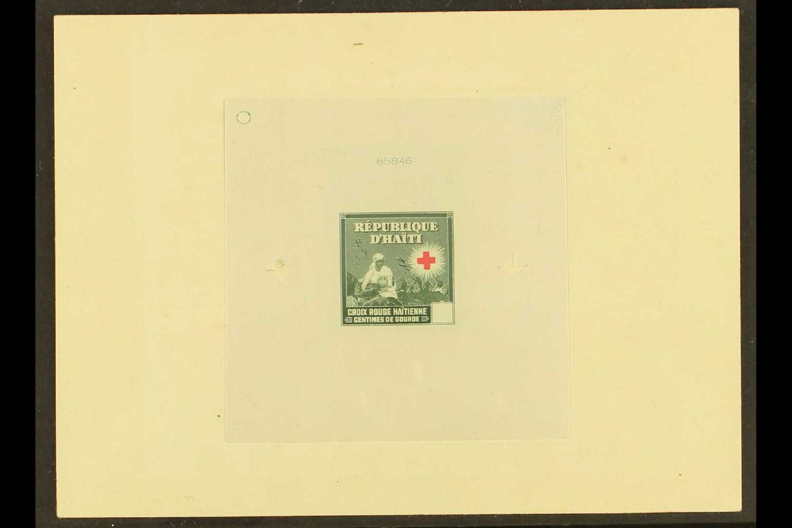 RED CROSS  HAITI 1945 MASTER DIE PROOF In Dark Blue-green (5c Issued Colour), Blank Value Tablet, As Scott 361/7, Mounte - Non Classés
