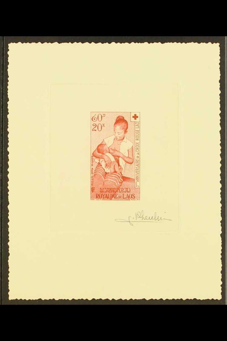 RED CROSS  LAOS 1958 60k Laos Red Cross Third Anniversary, Airmail Issue, ARTIST SIGNED PROOF In Carmine, As Yvert 34, C - Non Classés