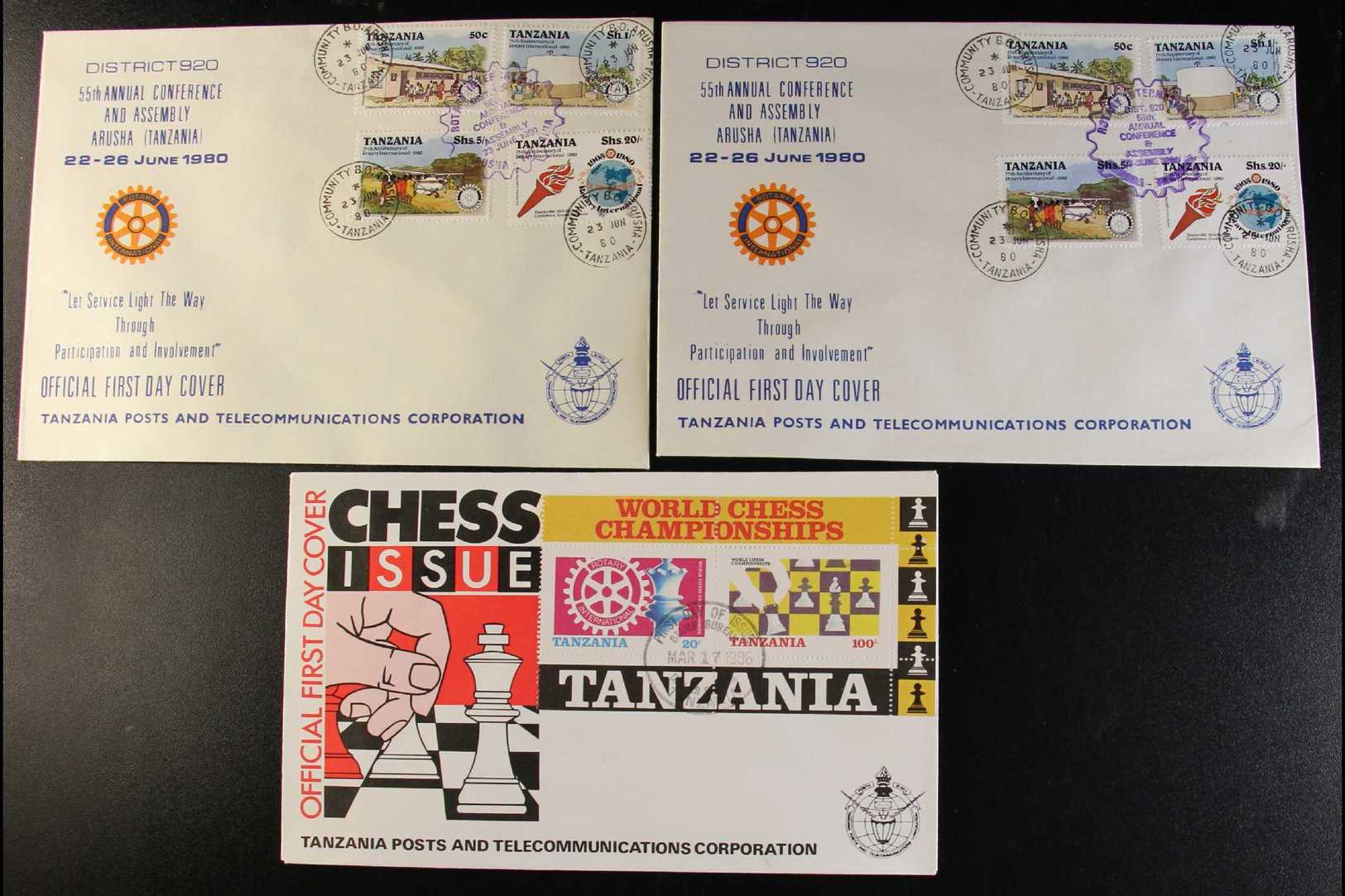 ROTARY  1980-99 TANZANIA COVERS HOARD. A Heavily Duplicated Accumulation That Includes 1986 Chess Miniature Sheet FDC X  - Non Classés