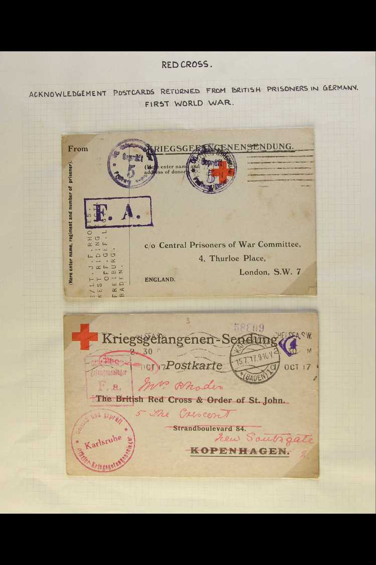 WORLD WAR I - RED CROSS  A Pair Of 1917 WWI Acknowledgement Of Receipt (of Parcels) Printed Postcards Returned From Brit - Sin Clasificación