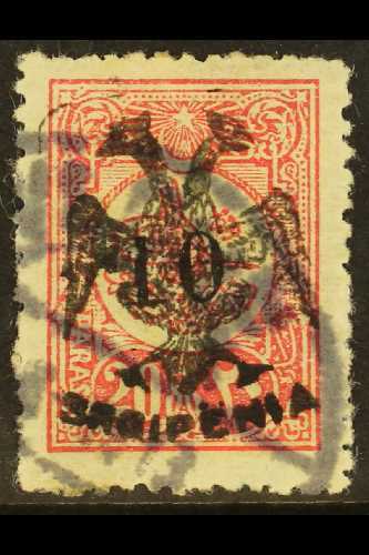 1913  "10" On 20pa Rose-carmine Surcharge With "Eagle" Local Handstamp (Michel 16, SG 11), Fine Used, Expertized Friedl  - Albanie
