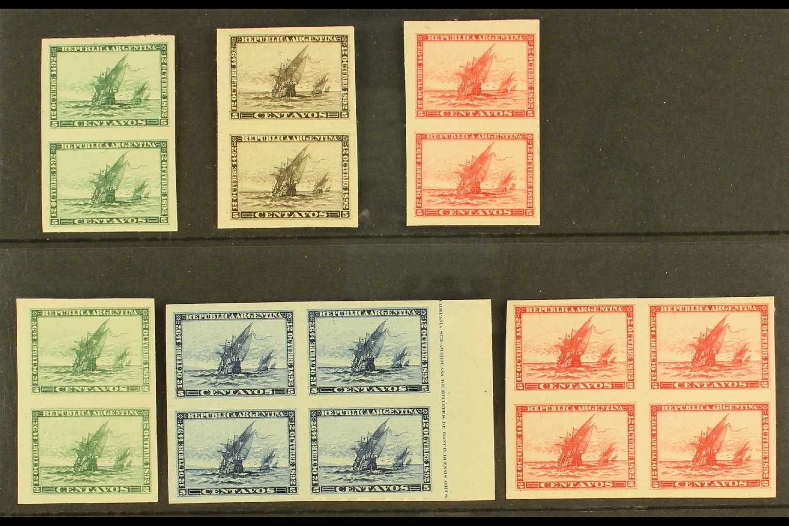 1892 SAILING SHIPS COLOUR TRIALS & PROOFS  Discovery Of America 2c & 5c Values, Scott 90/1, Printed On Card As Pairs Or  - Otros & Sin Clasificación