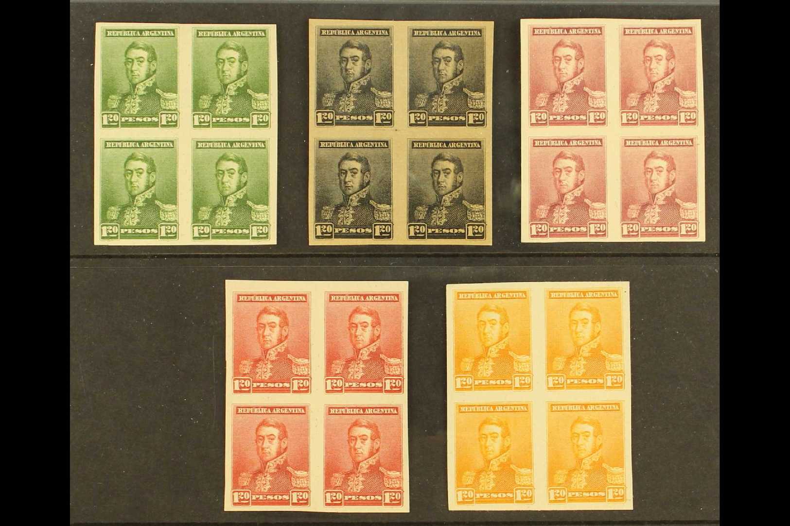 1896-7 COLOUR TRIALS & PROOFS  1p.20 San Martin COLOUR TRIALS In FIVE Different Colours In BLOCKS OF FOUR On Card, As Sc - Autres & Non Classés