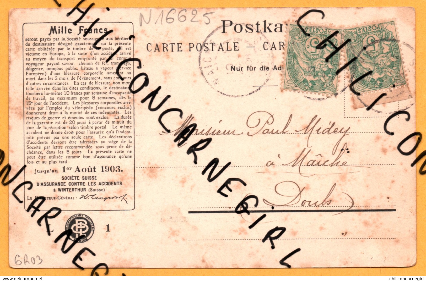 Tarasp - Le Château - Mille Francs Soc. Suisse D'Assurance Accidents à Winterthur - POLYGRAPHISCHES INSTITUT A.C. - 1908 - Tarasp