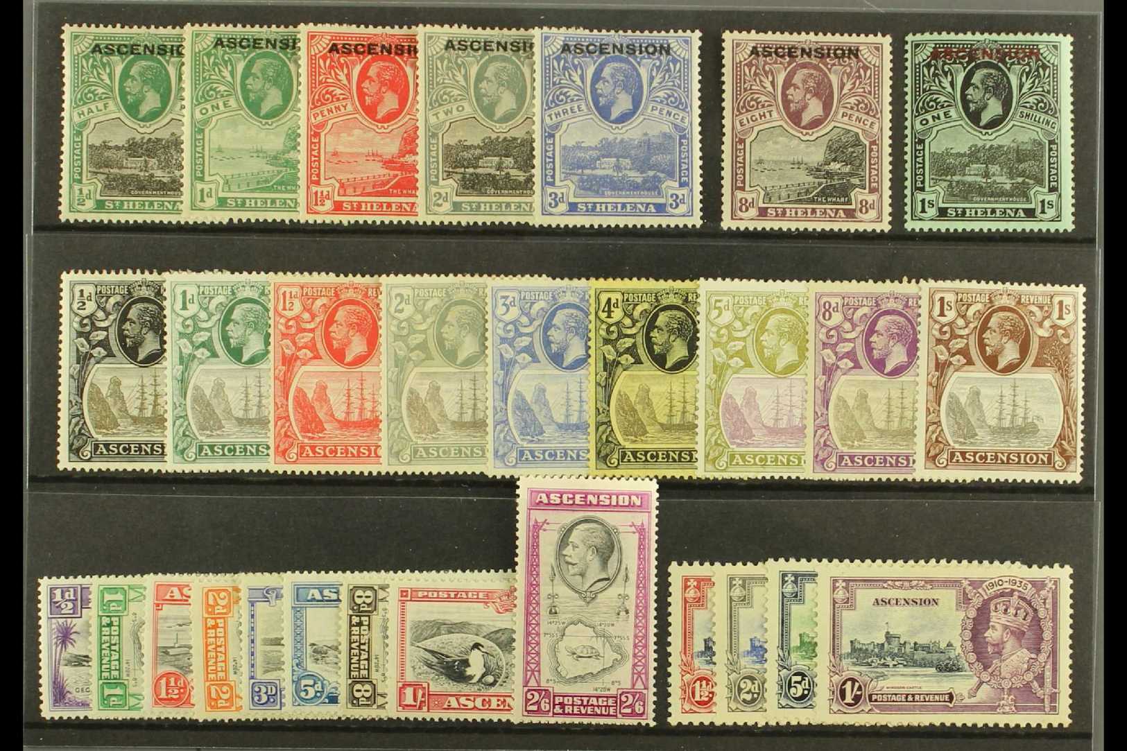 1922-36 KGV MINT GROUP  Includes 1922  ½d, 1d, 1½d, 3d, 8d, And 1s, 1924-33 "Badge" Set Of One Of Each Value From ½d To  - Ascension (Ile De L')