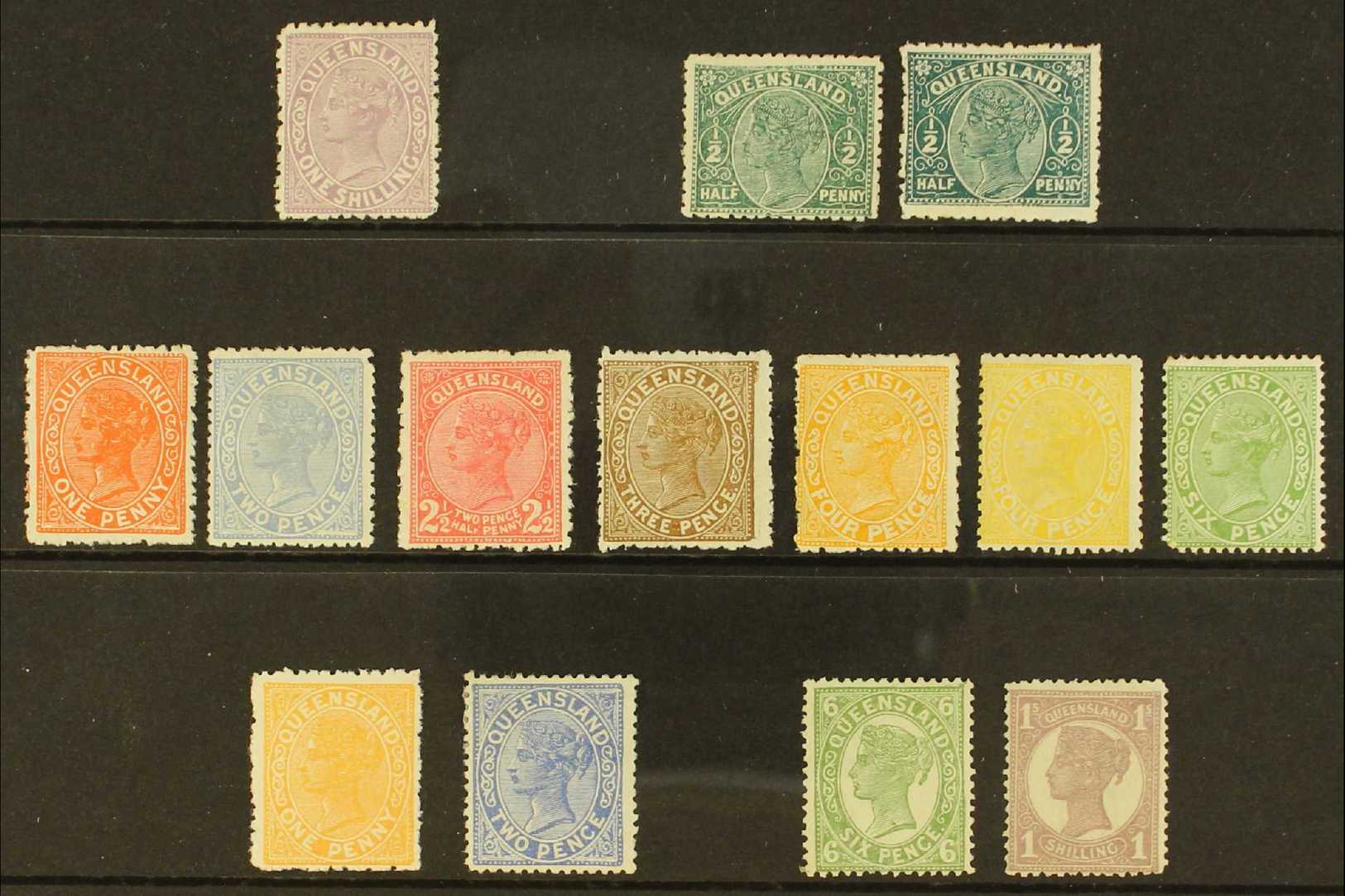 QUEENSLAND  1882-1908 All Different Fresh Mint Selection, With 1882-91 1s Pale Mauve Perf 12, 1890 Range To 6d Incl ½d T - Autres & Non Classés