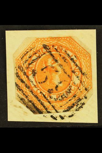 TASMANIA  1853 4d Orange, From Plate II, Coarse Engraving, SG 10, Used On Piece, Cut To Shape. For More Images, Please V - Otros & Sin Clasificación