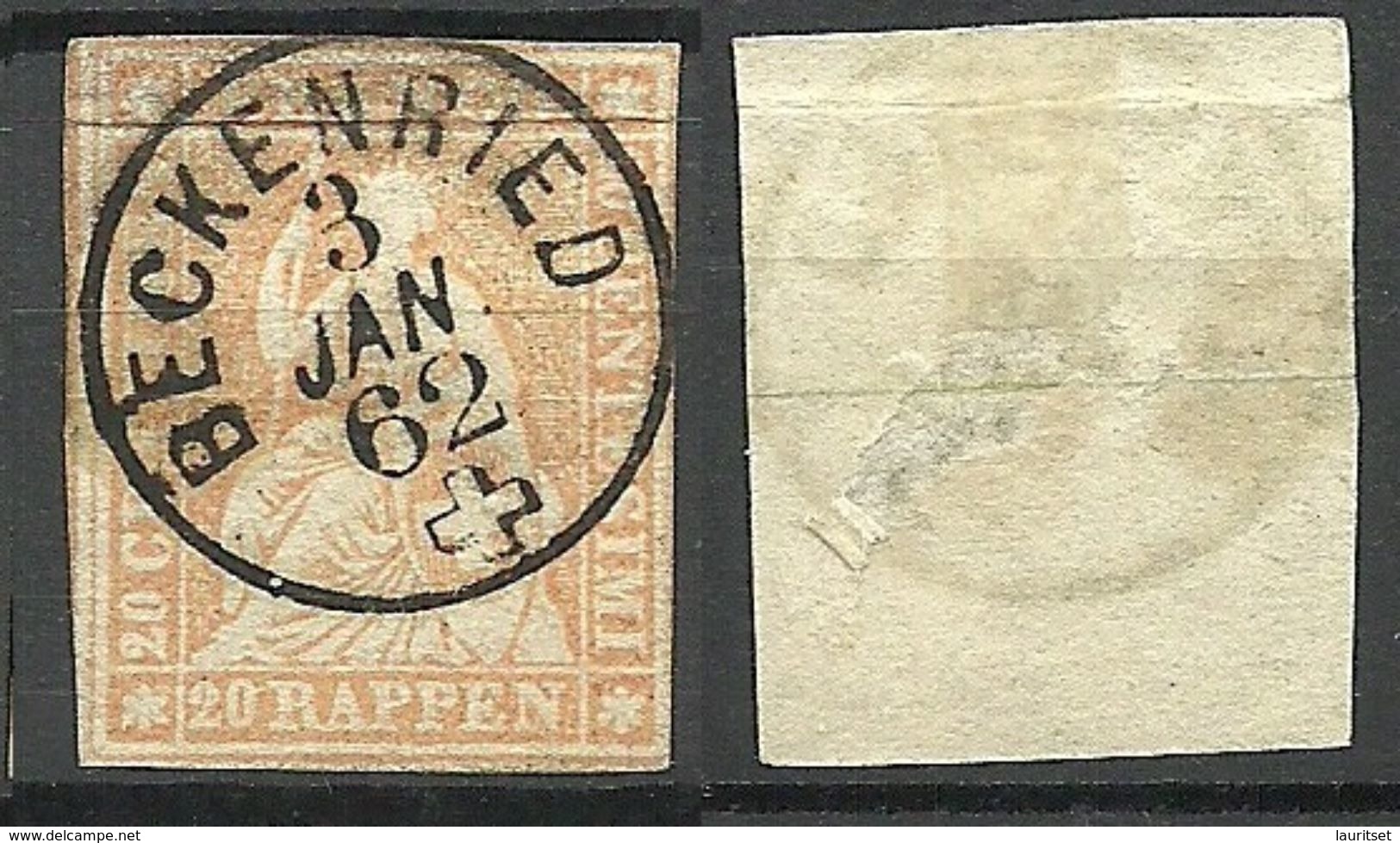 SCHWEIZ Switzerland 1854 Michel 16 O Gut Gestempelt BECKENRIED NB! Thin Place/Dünne Haftstelle ! - Gebraucht