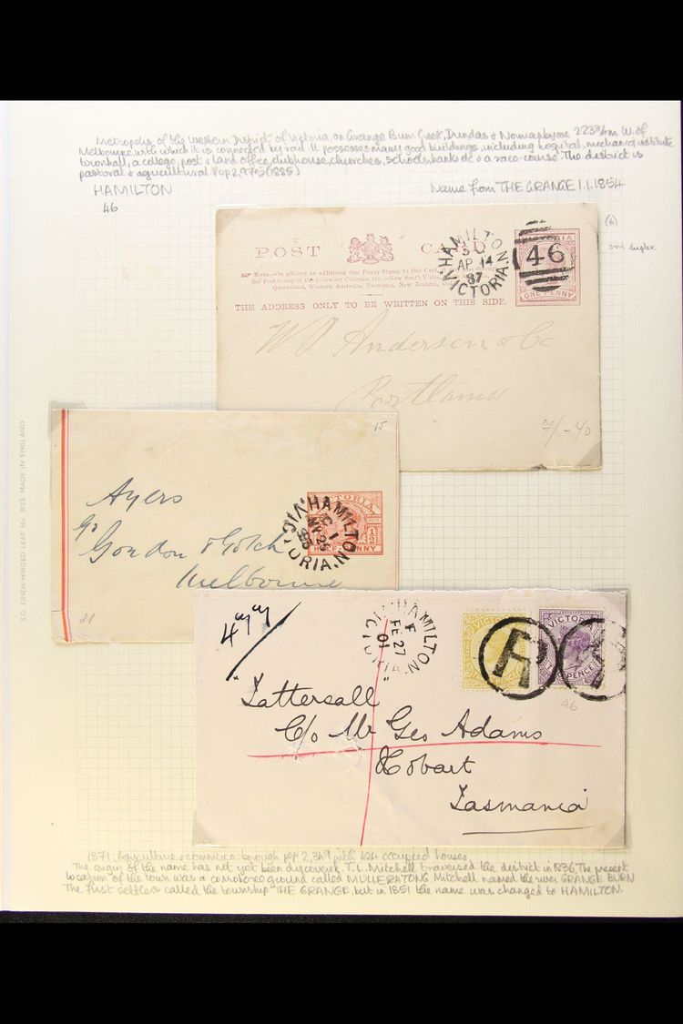 VICTORIA  HAMILTON POSTAL HISTORY Collection Of Covers (incl Registered), Postal Cards, Lettercards & Wrappers Spanning  - Autres & Non Classés
