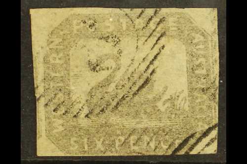 WESTERN AUSTRALIA  1857-59 6d Grey - Black Imperf, SG 19, 3 Clear Margins, Just Brushing At Base. Lovely For More Images - Autres & Non Classés