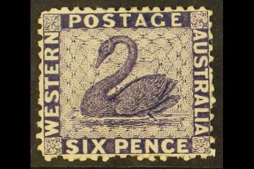 WESTERN AUSTRALIA  1864-79 6d Violet Perf 12½ WATERMARK SIDEWAYS Variety, SG 57b, Fine Mint, Very Fresh & Rare. For More - Autres & Non Classés