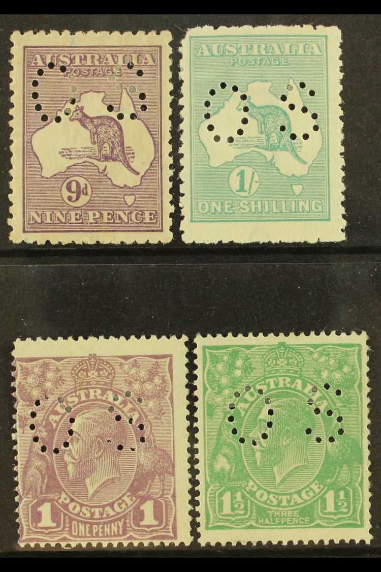OFFICIALS  "OS" PERFIN Small Mint Group Comprising 1915-28 Roo 9d And 1s (SG O47 And O48b), Plus 1918-23 KGV 1d Violet A - Autres & Non Classés