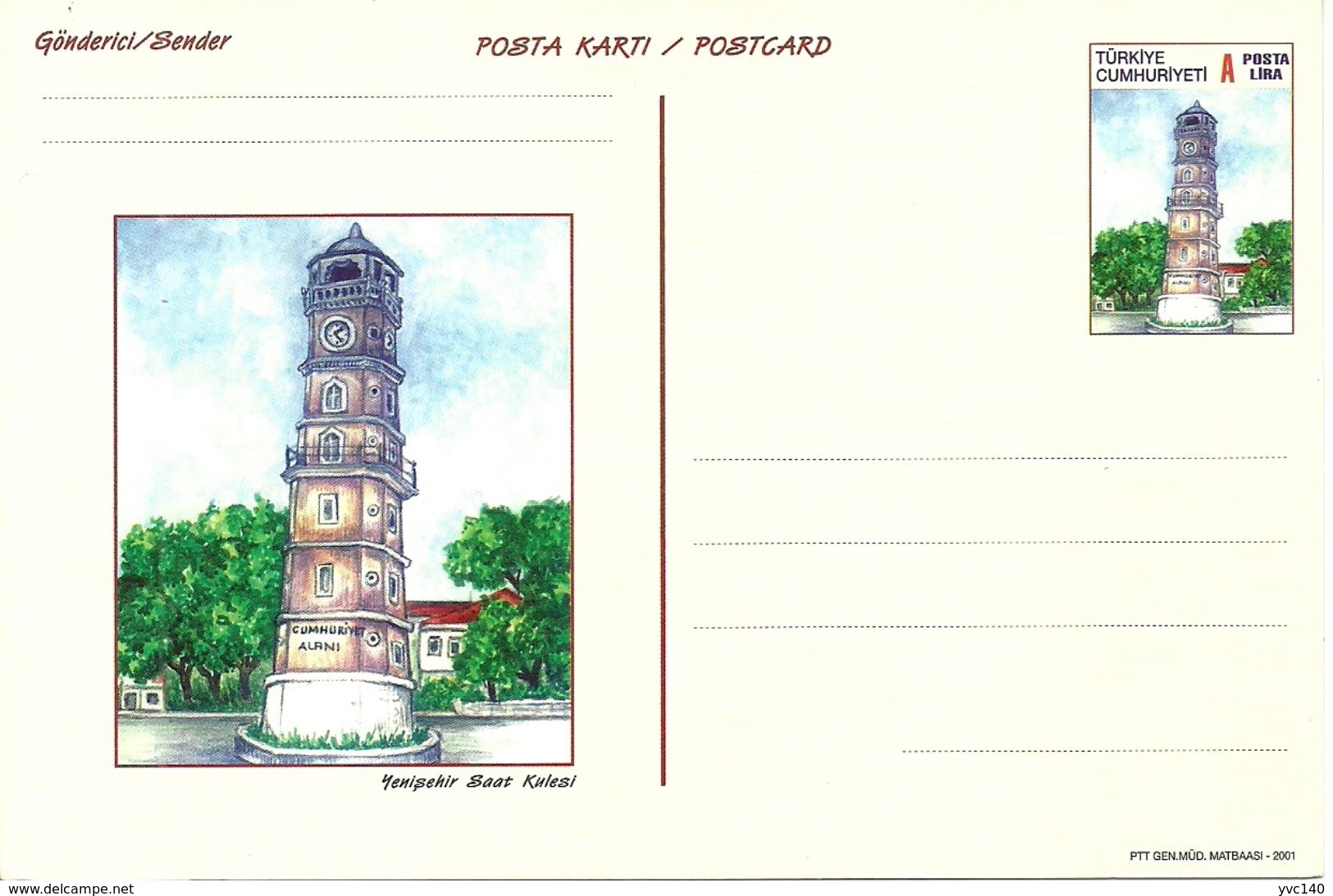 Turkey ; 2001 Postal Stationery "Clock Towers" - Ganzsachen