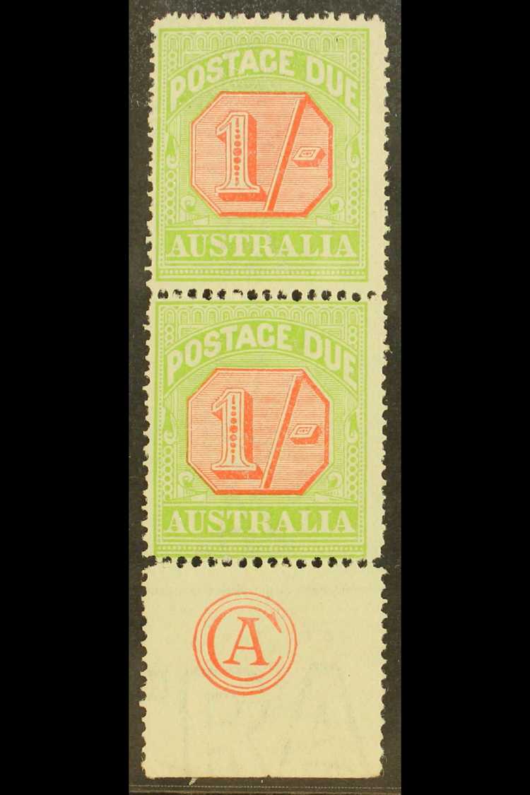 POSTAGE DUES  1913 1s Scarlet And Yellow Green, SG D85, Superb Never Hinged Mint Vertical Pair With Bottom Margin Showin - Sonstige & Ohne Zuordnung