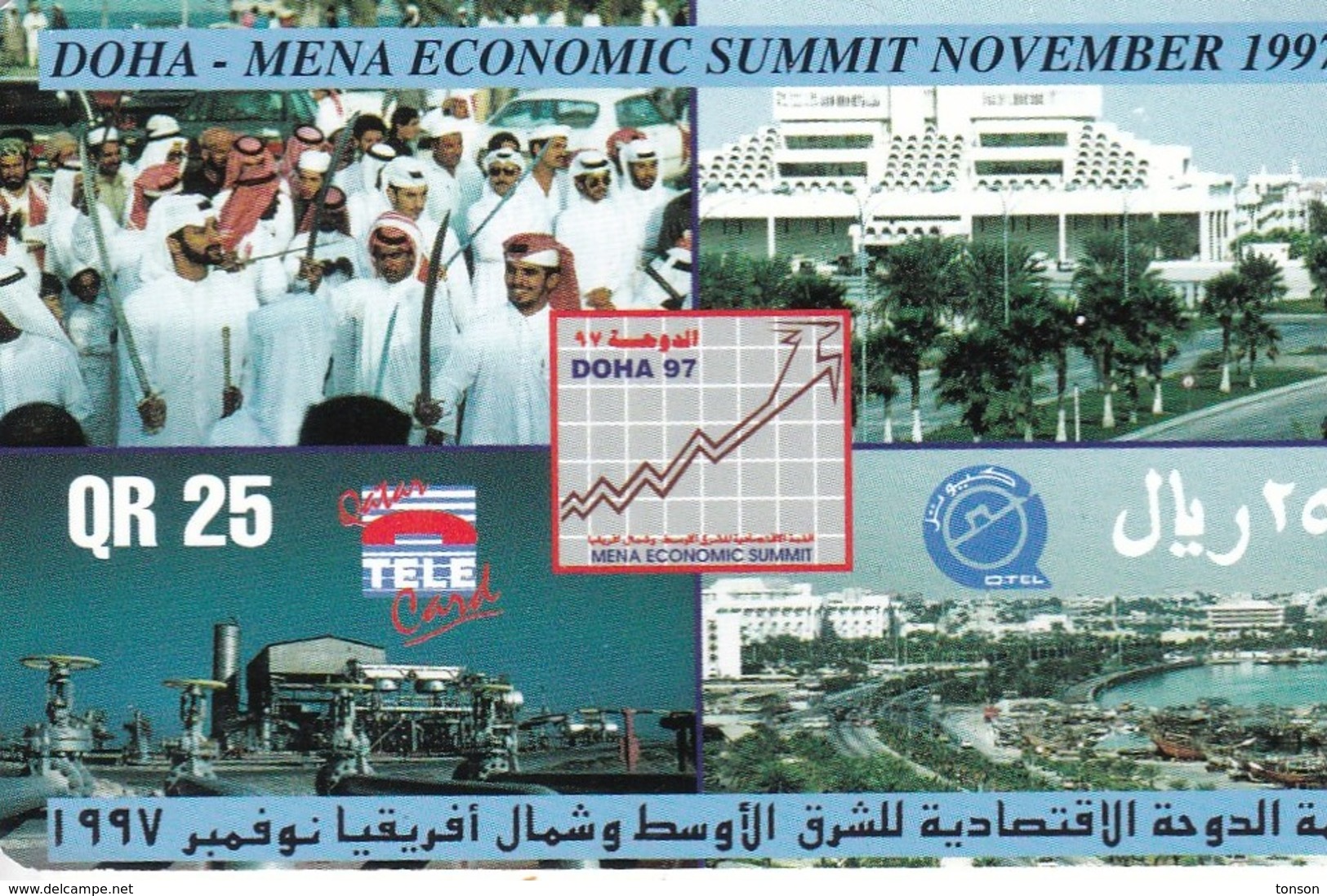 Qatar,  QTEL-GO-15A, Global One, Doha-Mena Economic Summit 1997, 2 Scans. - Qatar