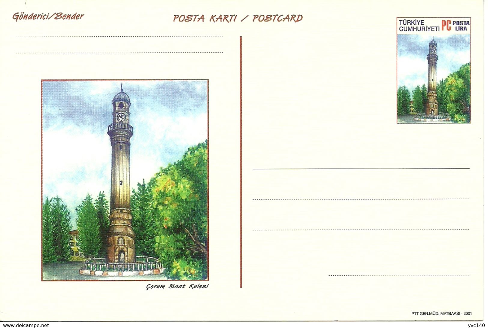 Turkey ; 2001 Postal Stationery "Clock Towers" - Postal Stationery