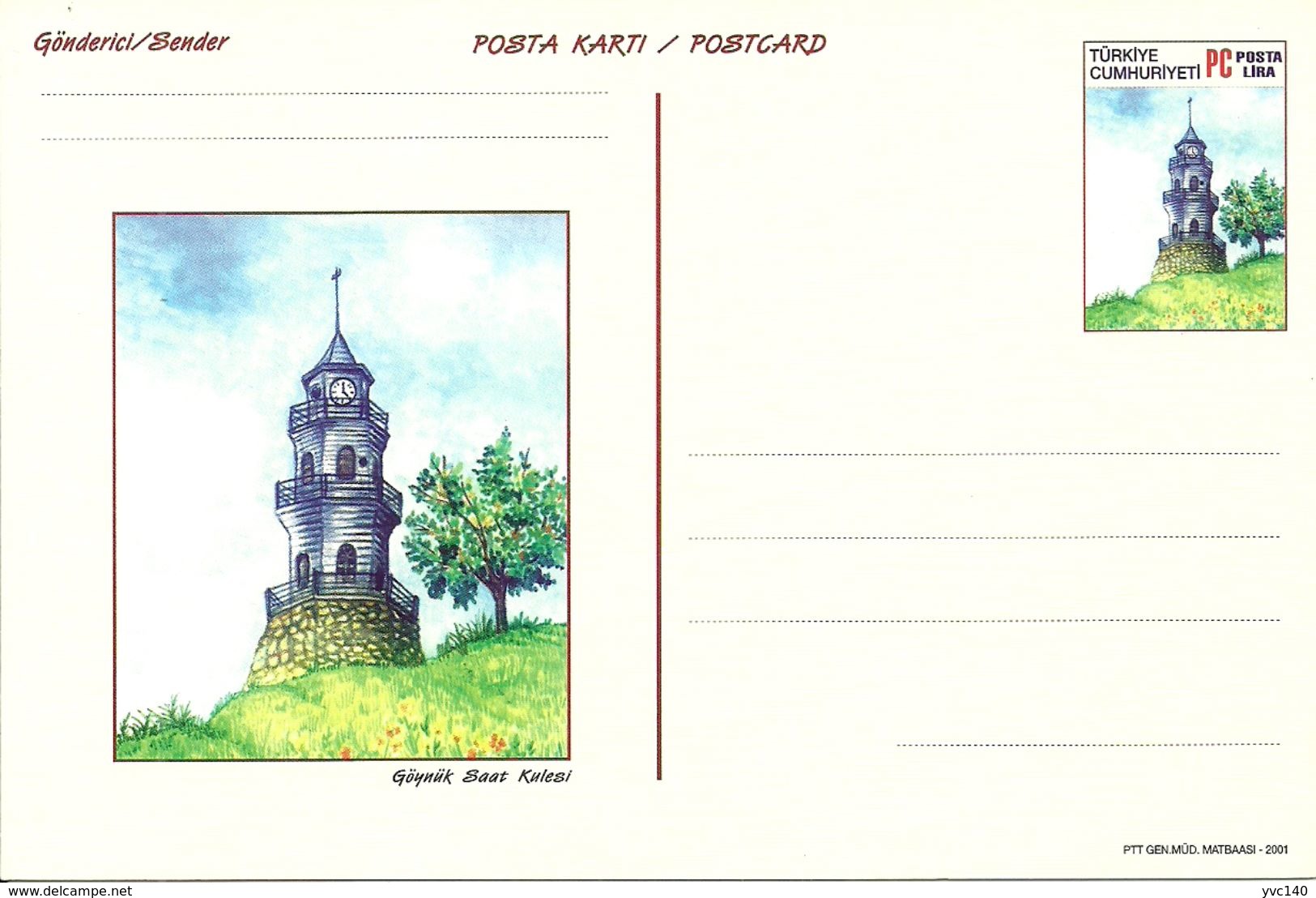 Turkey ; 2001 Postal Stationery "Clock Towers" - Postal Stationery